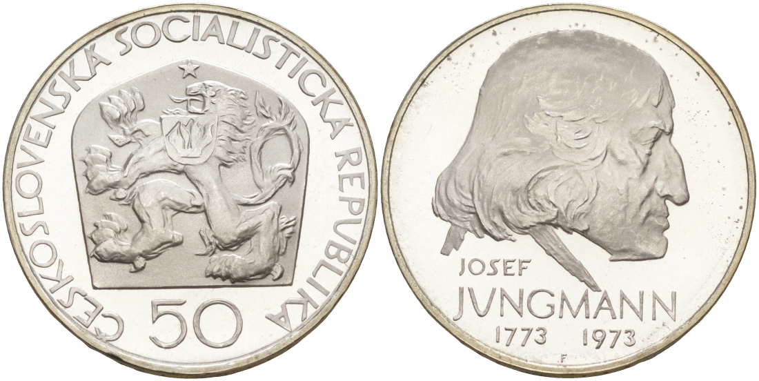 Чехословакия 50 крон 1973 200 лет со дня рождения Йозефа Юнгмана (1773-1847) KM 79 серебро PROOF 1087-9-62