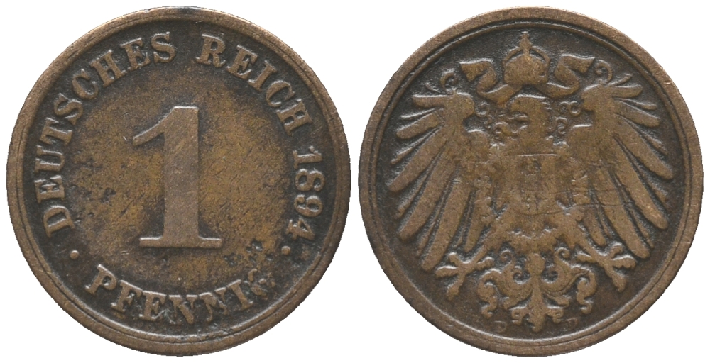 ГЕРМАНИЯ 1 ПФЕННИГ 1894 D KM 10, J. 10 медь 100-863