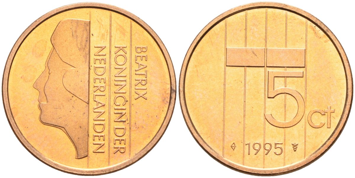 Нидерланды 5 центов 1995 Беатрикс (1980-2013) KM 202 бронза UNC 4116-254