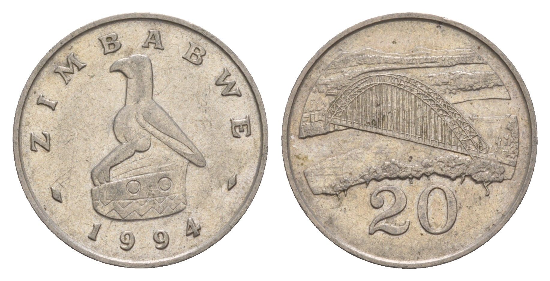 Зимбабве 20 центов 1994 мост Бирченоу KM 4 медно-никель aUNC 4656-736