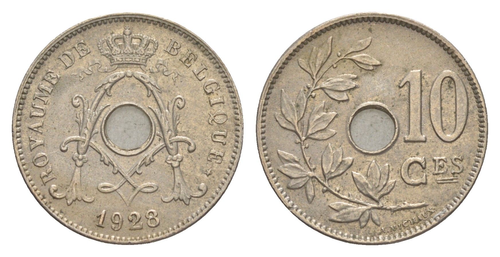 Бельгия 10 сантимов 1928 Belgique, Альберт I (1909-1934) KM 85 медно-никель aUNC 4640-1166