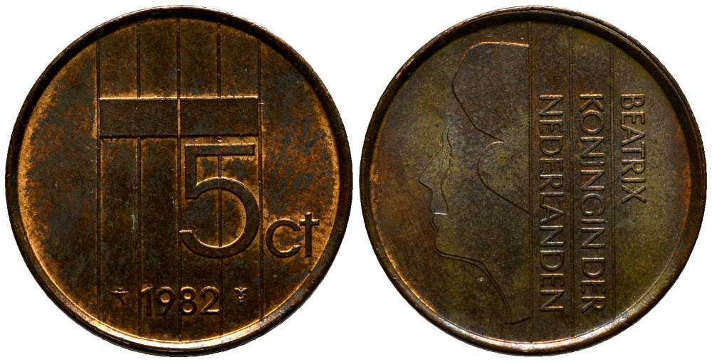 Нидерланды 5 центов 1982 Беатрикс (1980-2013) KM 202 бронза 181-717