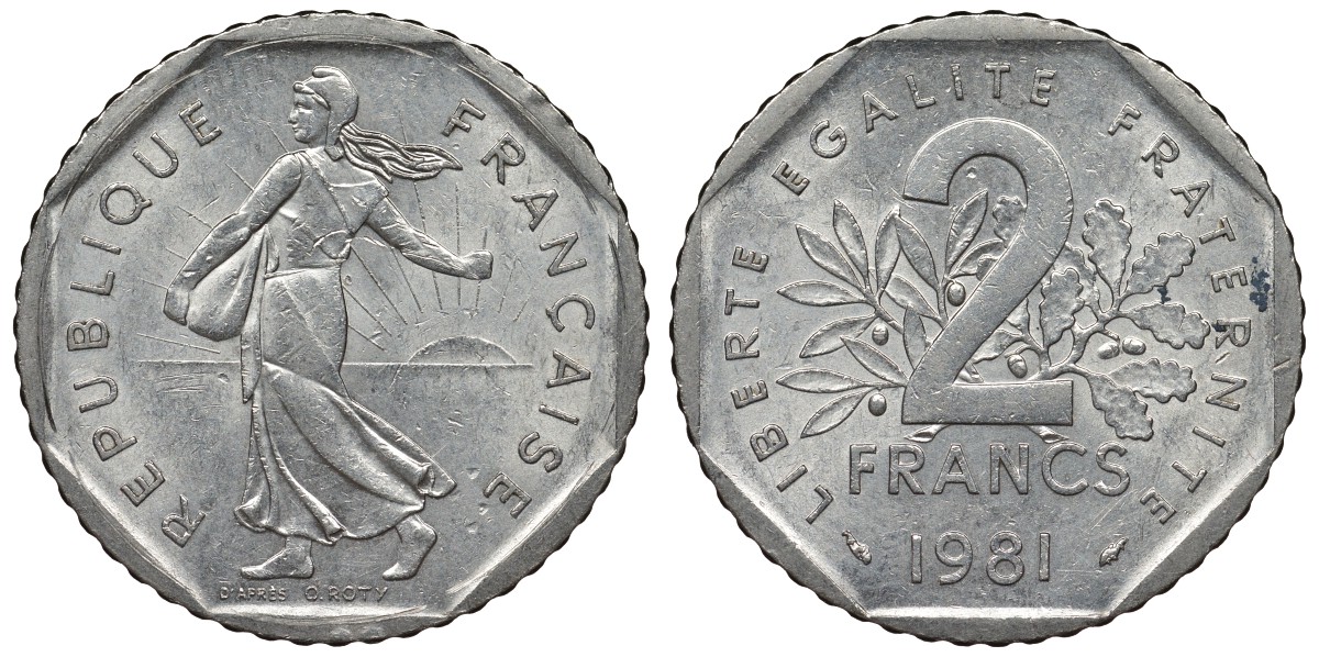 Франция 2 франка 1981 сеятель KM 942.1, Le Franc 272.5 никель 4123-431