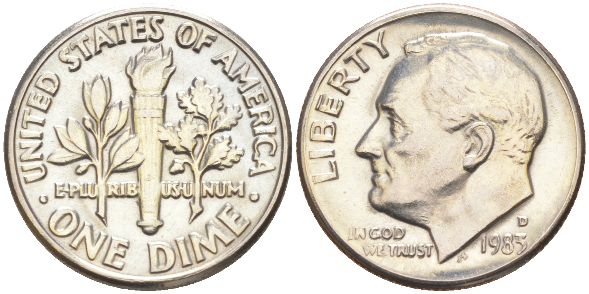 США 10 ЦЕНТОВ = 1 ДАЙМ 1983 D, РУЗВЕЛЬТ KM 195a медь плакированная медно-никелем 187-1058