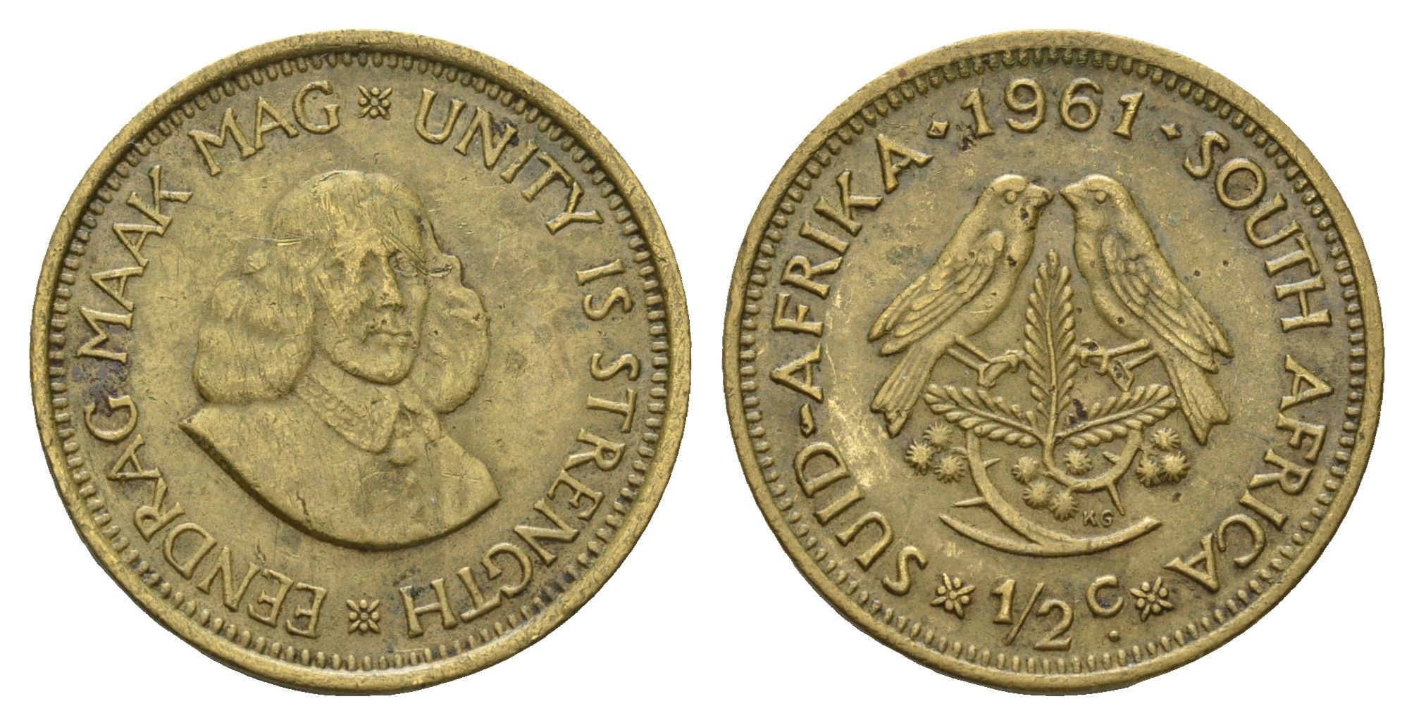 ЮАР 1/2 цента 1961 Ян ван Рибек KM 56 латунь 4114-455