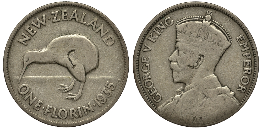 Новая Зеландия 1 флорин 1935 Георг V (1910-1936), Киви KM 4 серебро 272-1422