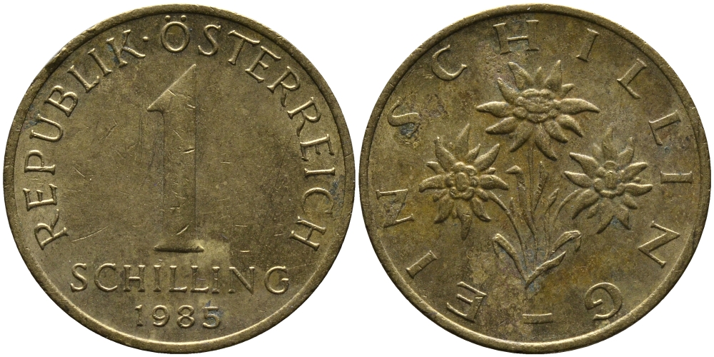 Австрия 1 шиллинг 1985 KM 2886 алюминиевая бронза 33-533