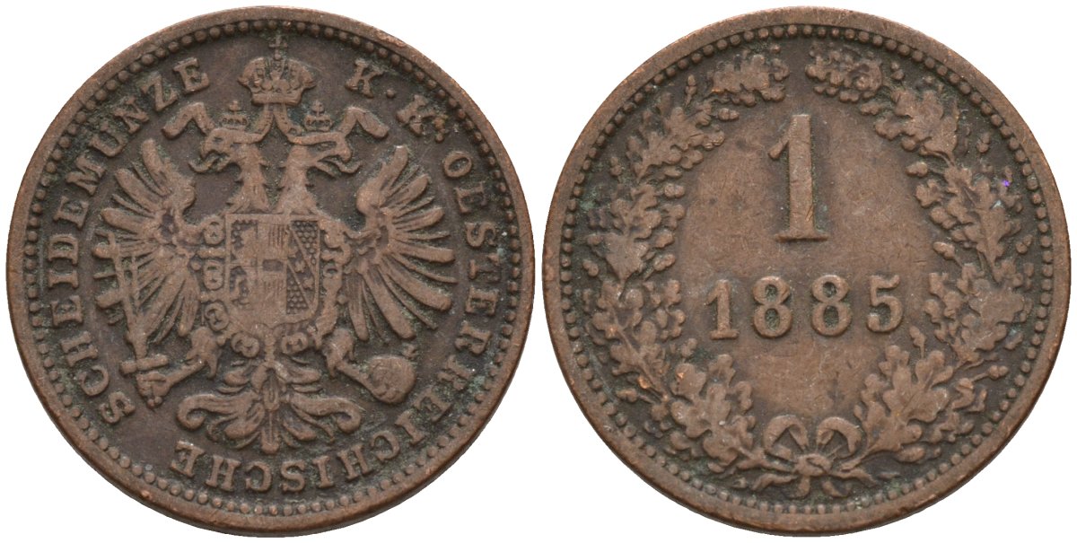 Австрия 1 крейцер 1885 Франц Иосиф (1848-1916) KM 2187 медь 4151-1257