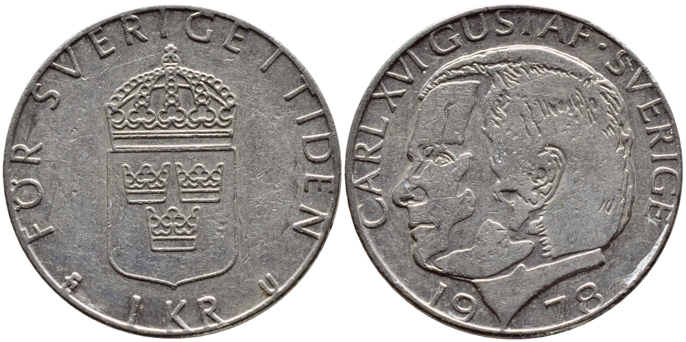 Швеция 1 крона 1978 Карл XVI Густав (1973- ) KM 852 медь плакированная медно-никелем 56-536