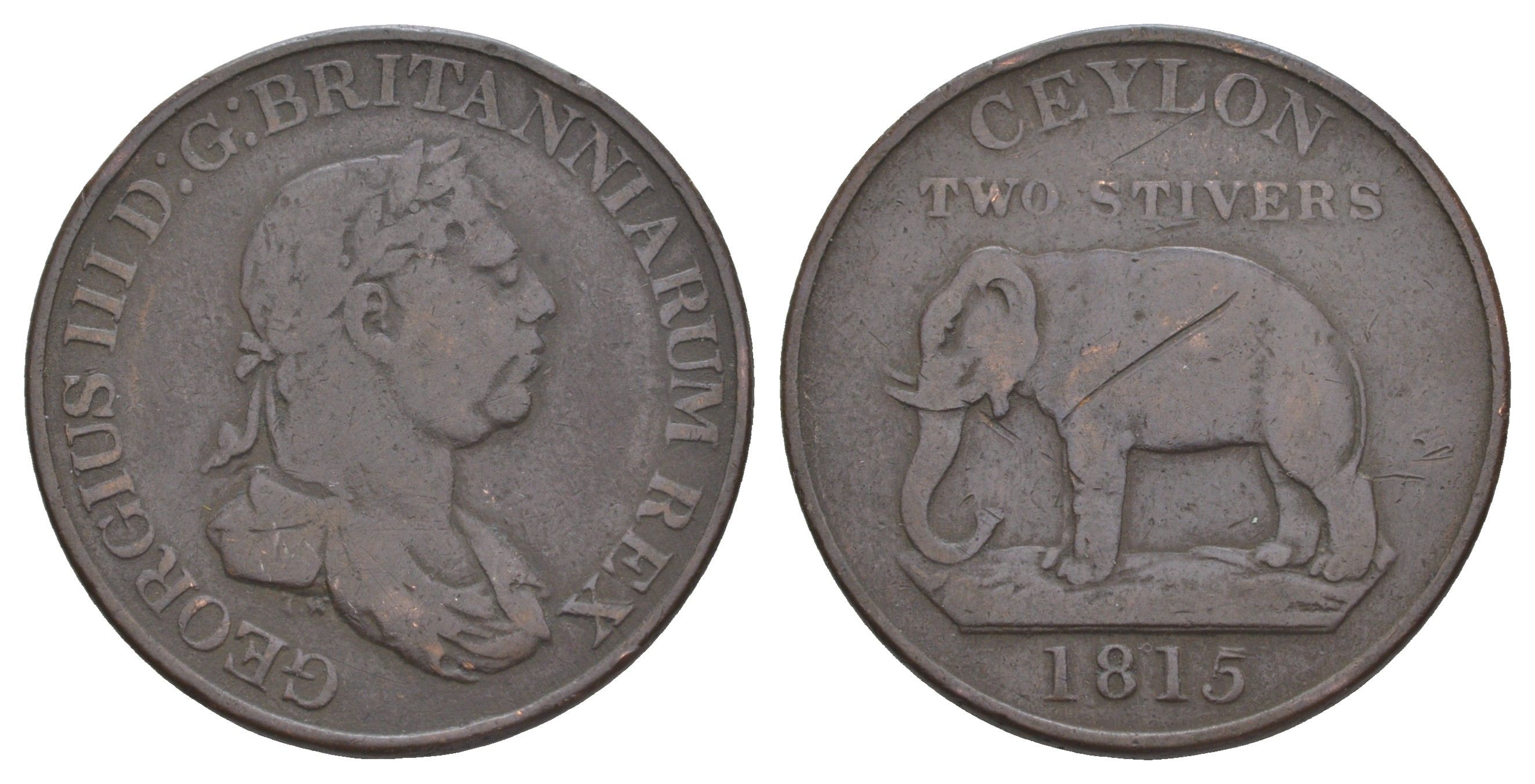 Цейлон 2 стивера 1815 Георг III (1760-1820) KM 82 медь 1518-645