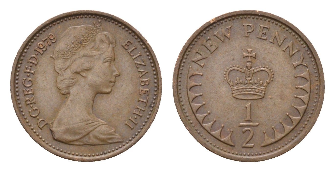 Великобритания 1/2 пенни 1979 Елизавета II (1952-2022) KM 914, Spink 4239 бронза 4696-741
