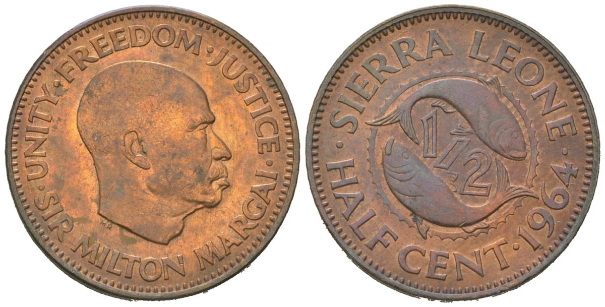 Сьерра-Леоне 1/2 цента 1964 KM 16 бронза 192-322