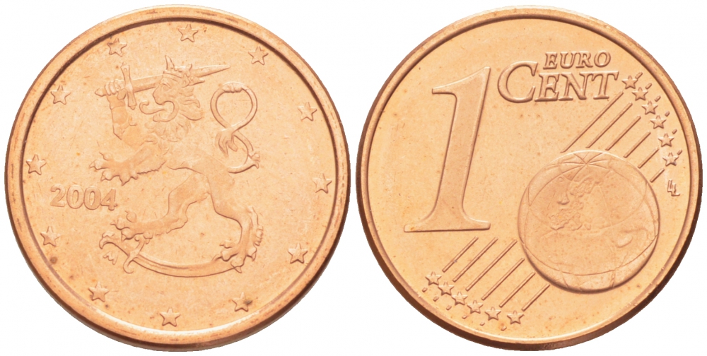 ФИНЛЯНДИЯ 1 ЕВРОЦЕНТ 2004 KM 98 сталь плакированная медью UNC 3457-1158