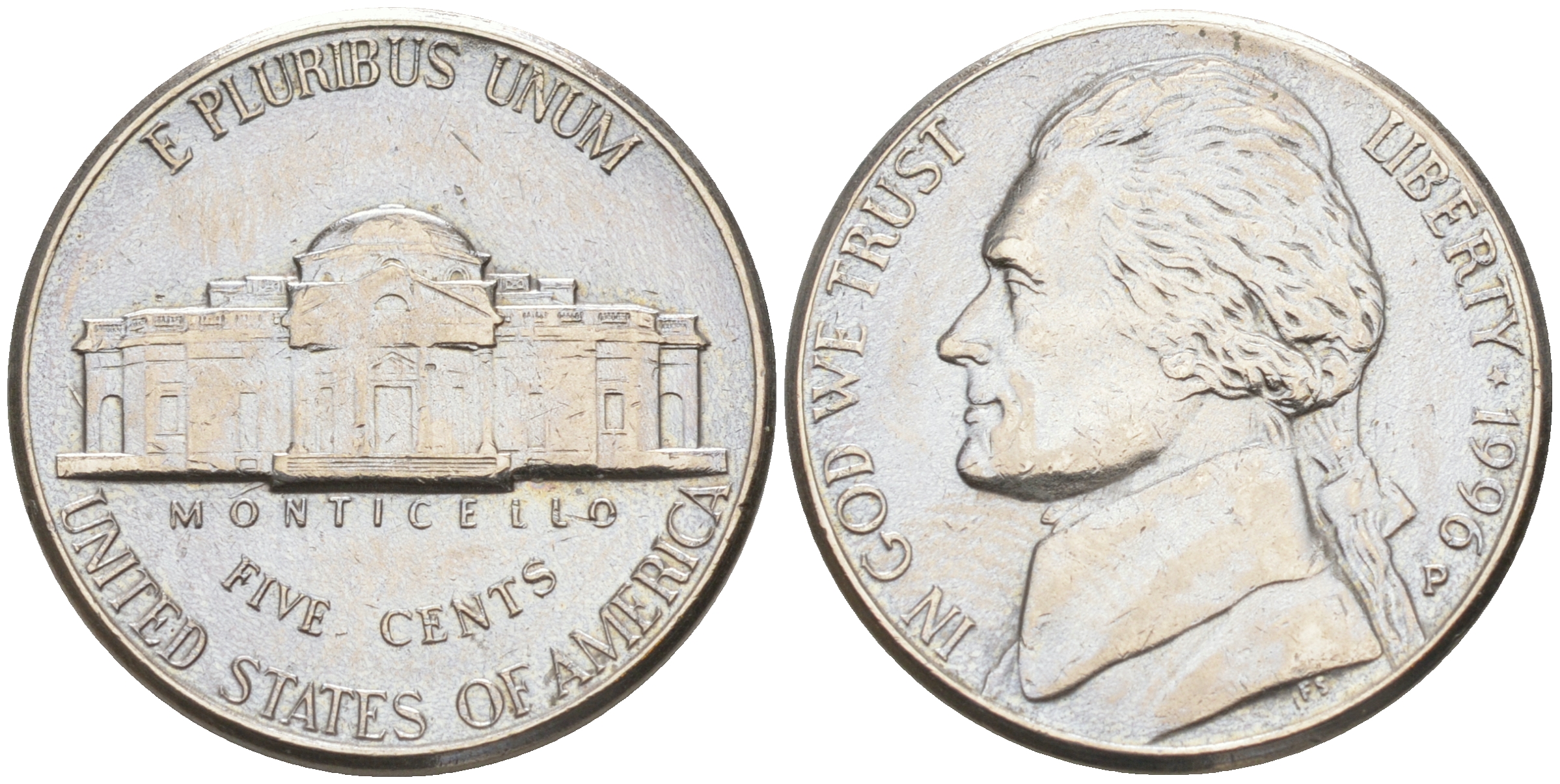 США 5 ЦЕНТОВ 1996 P, ДЖЕФФЕРСОН KM A192 медно-никель 190-227