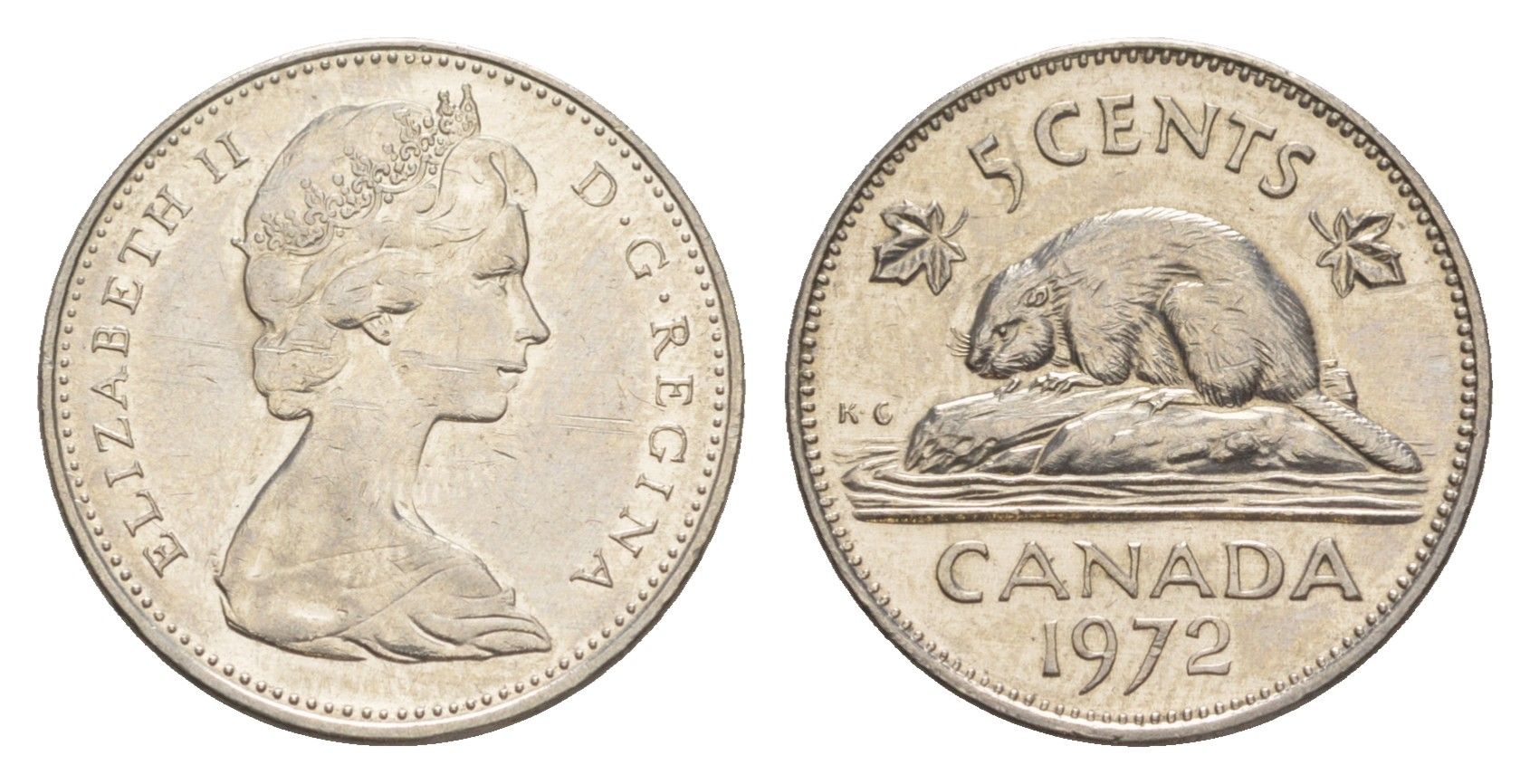 Канада 5 центов 1972 Елизавета II (1952-2022), бобр KM 60.1 никель 4636-568