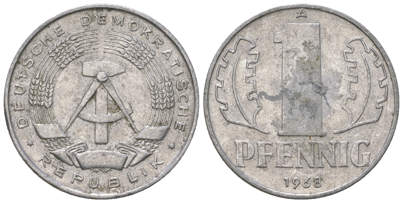 ГДР 1 пфенниг 1968 А КМ 8.1 алюминий 4651-1115