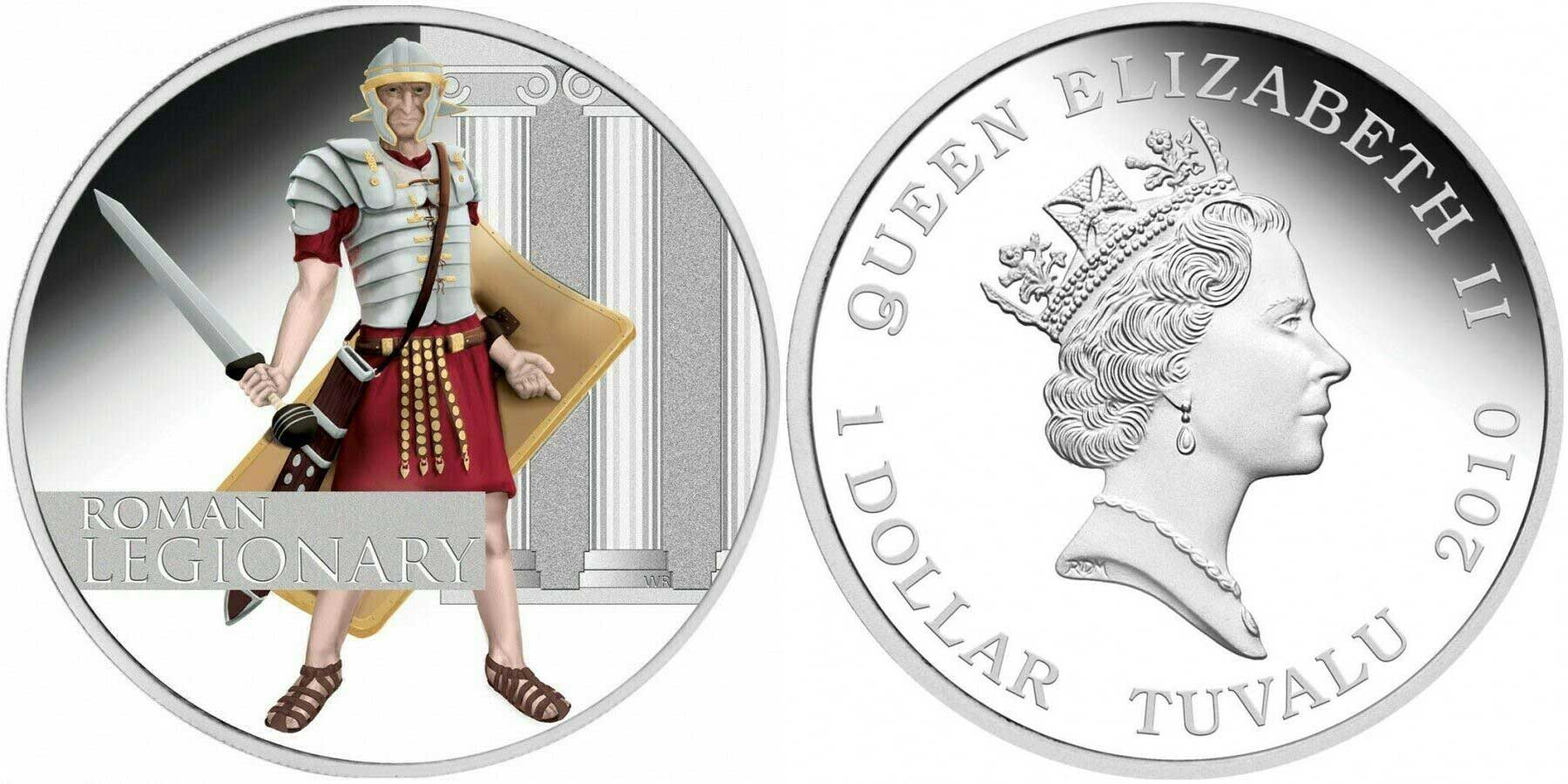Тувалу 1 доллар 2010 Римский легионер, цветная эмаль, тираж 5000 экземпляров KM 127 серебро PROOF 00-00