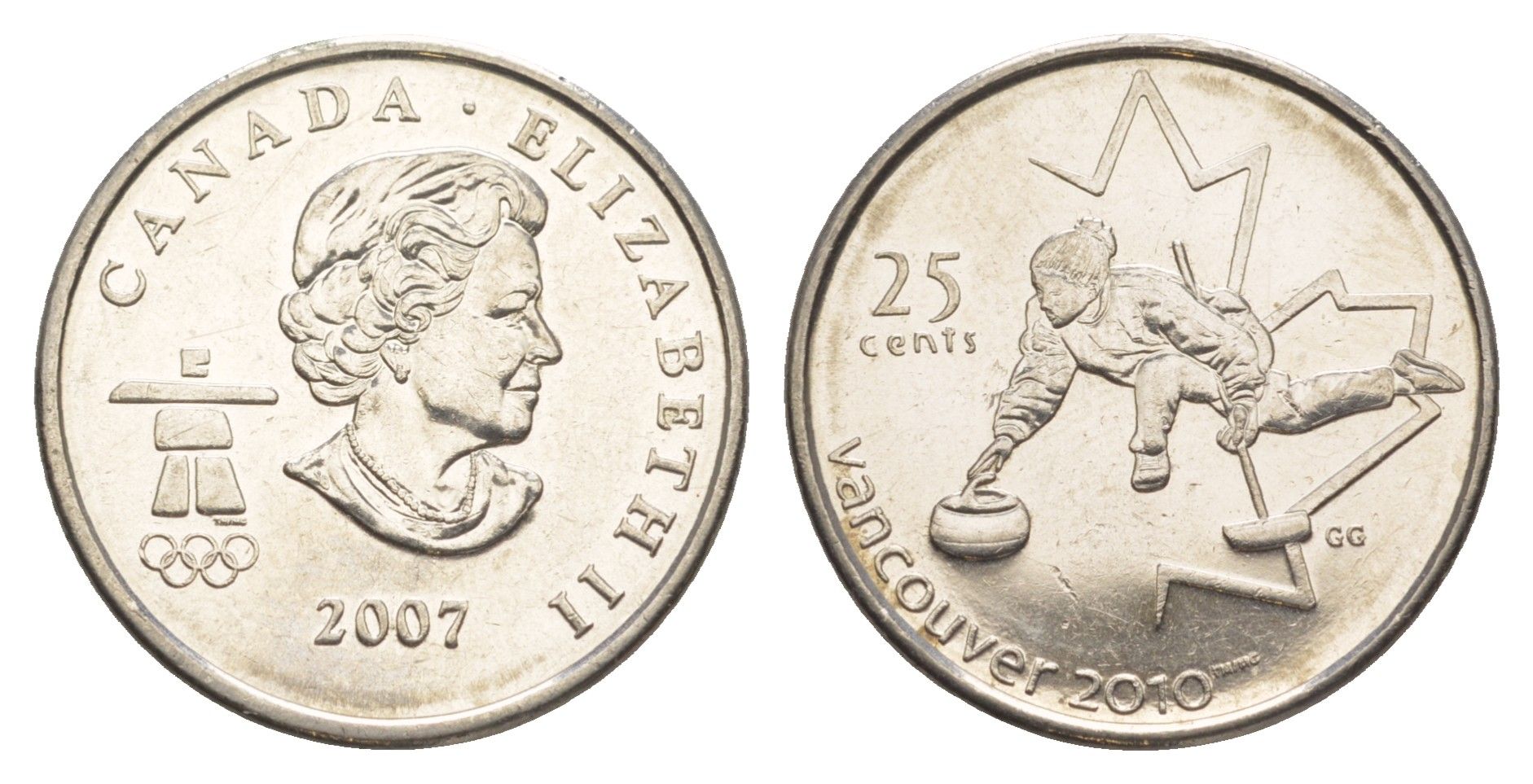 Канада 25 центов 2007 XXI зимние Олимпийские Игры, Ванкувер 2010 - Кёрлинг KM 682 сталь плакированная никелем UNC 4637-937