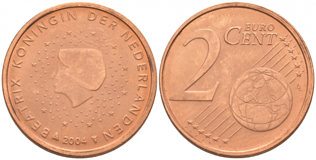 НИДЕРЛАНДЫ 2 ЕВРОЦЕНТА 2004 KM 235 сталь плакированная медью UNC 187-116