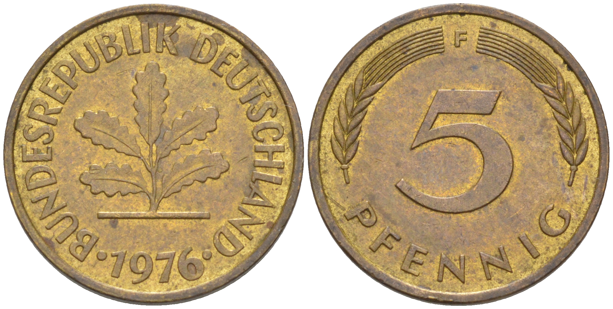 ФРГ 5 пфеннигов 1976 F KM 107, J. 382 сталь плакированная латунью 4514-916