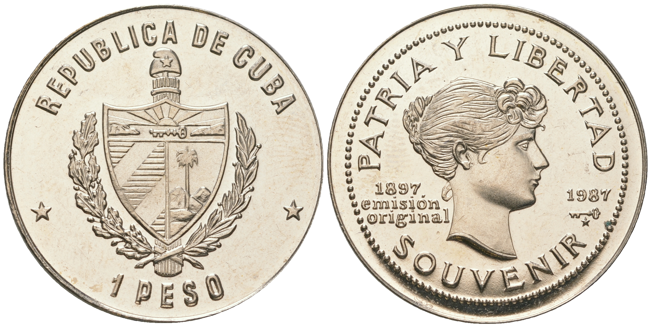 Куба 1 песо 1987 90 лет "сувенирного" песо KM 165 медно-никель PROOF 4165-324