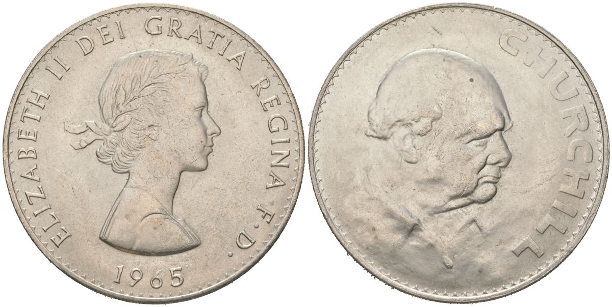 Великобритания 1 крона (5 шиллингов) 1965 Уинстон Черчилль, Елизавета II (1952-2022) KM 910, Spink 4144 медно-никель UNC 00-1067-4-42