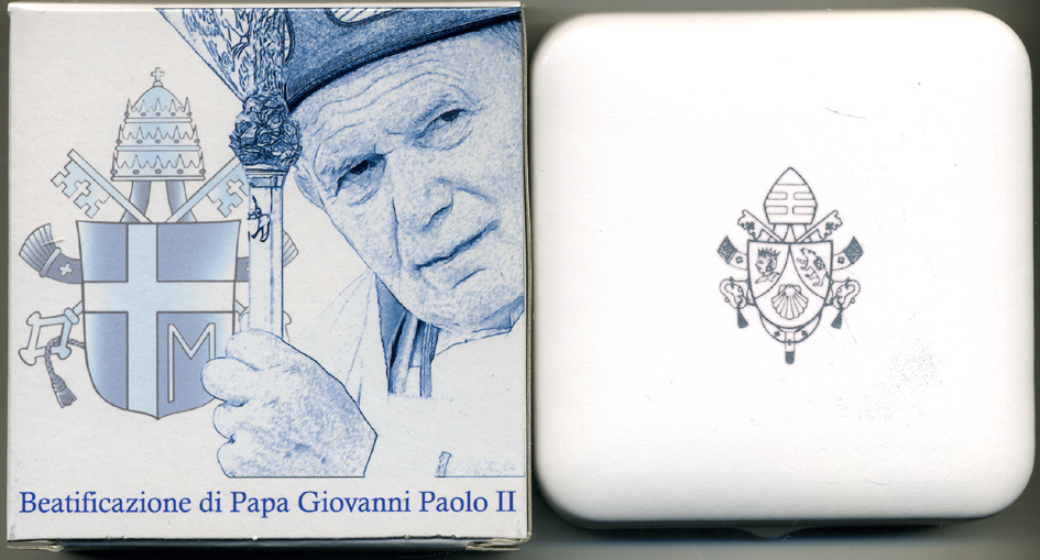 Ватикан 5 евро 2011 Бенедикт XVI, беатификация Папы Римского Иоанна Павла II, в оригинальной коробке, с сертификатом KM 429 серебро  PROOF  7-1-1-25