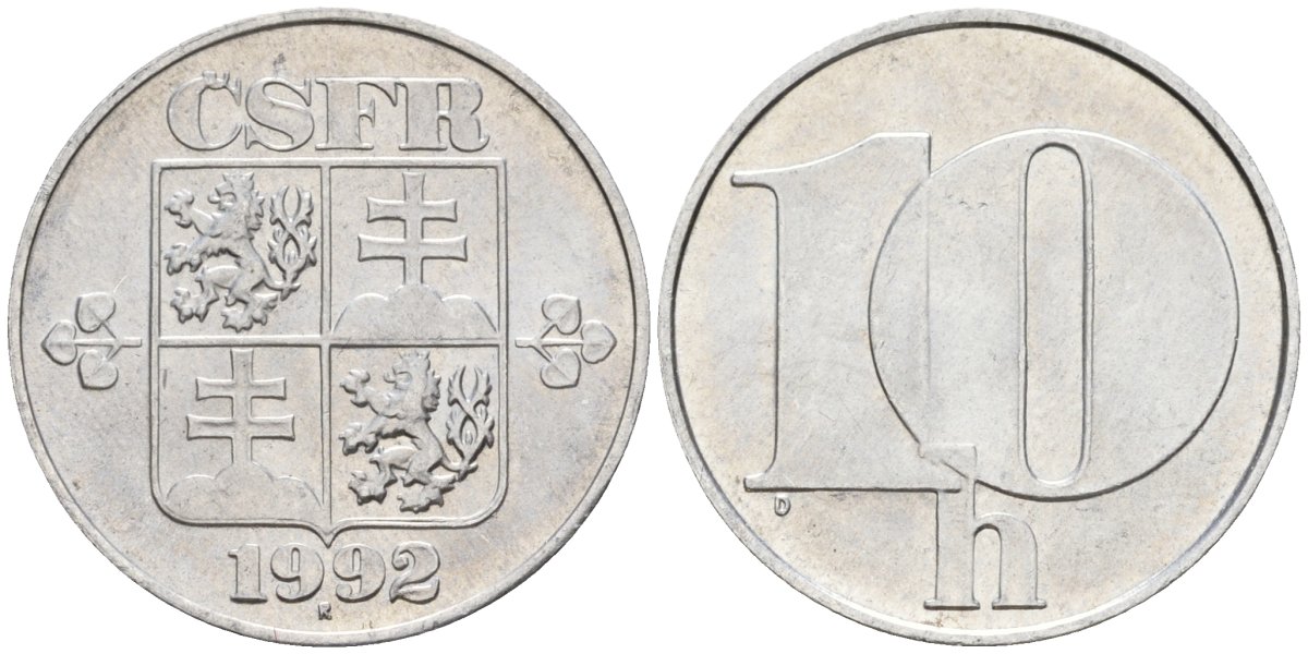 Чехословакия 10 геллеров 1992 KM 146 алюминий 4605-716
