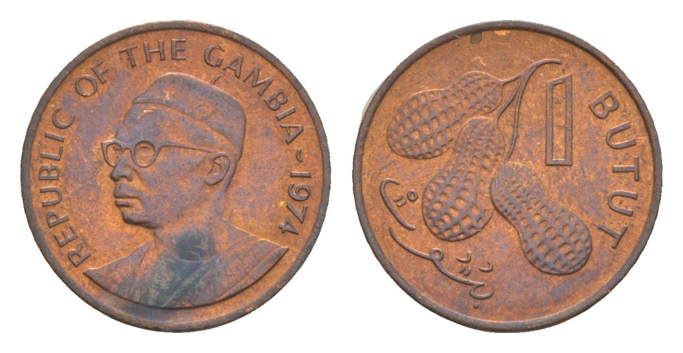 Гамбия 1 бутут 1974 KM 8 бронза aUNC 4655-733