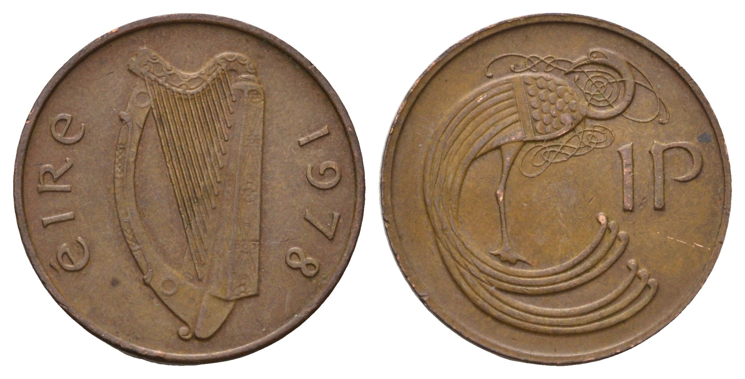 Ирландия 1 пенни 1978 мифологическая птица лира KM 20 бронза 4682-535