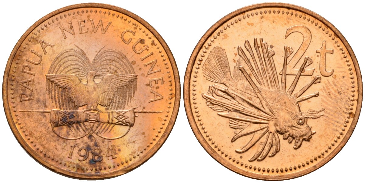 Папуа-Новая Гвинея 2 тойя 1984 Елизавета II (1953-) KM 2 бронза 4563-715