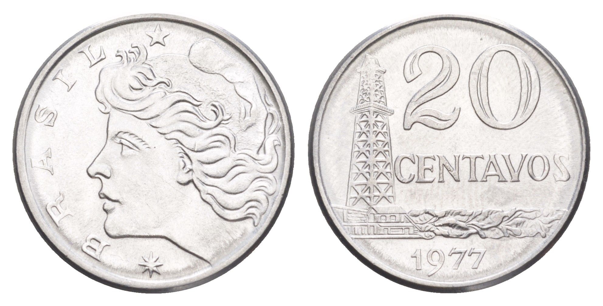 Бразилия 20 сентаво 1977 KM 579.1a нержавеющая сталь UNC 4642-1052