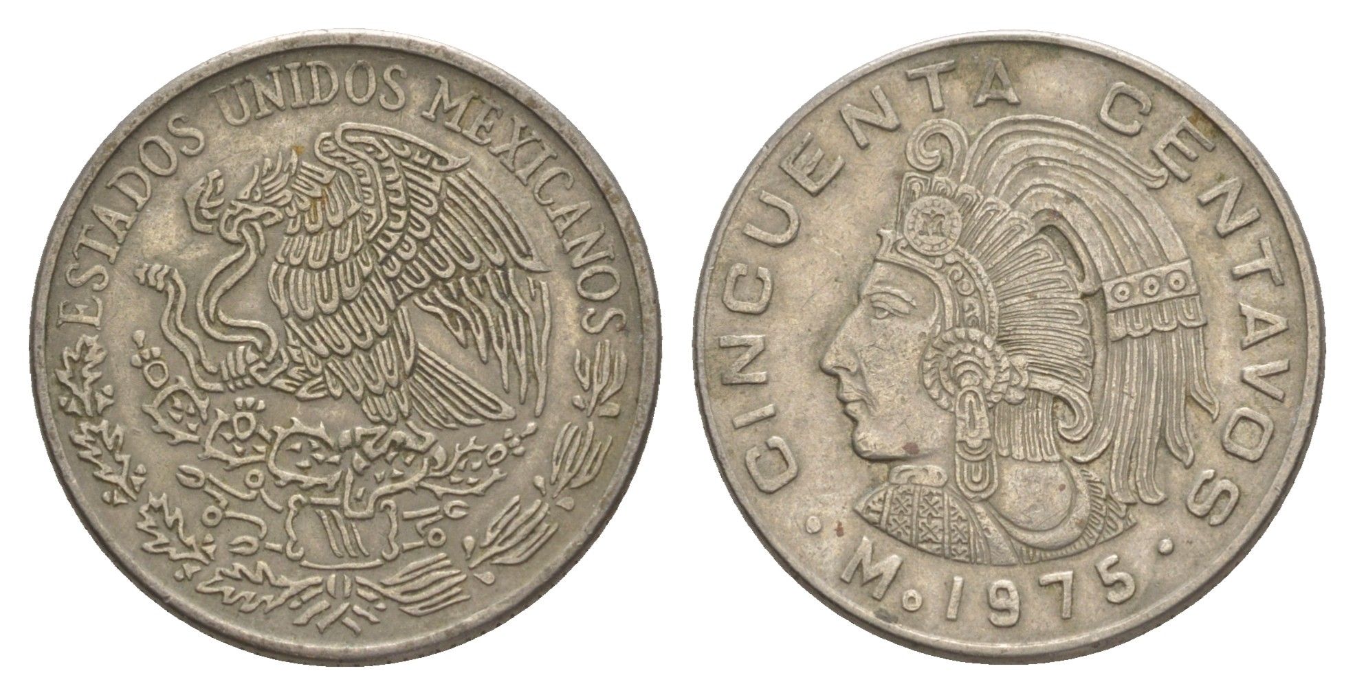 Мексика 50 сентаво 1975 Куаутемок, последний правитель империи ацтеков KM 452 медно-никель 4646-325