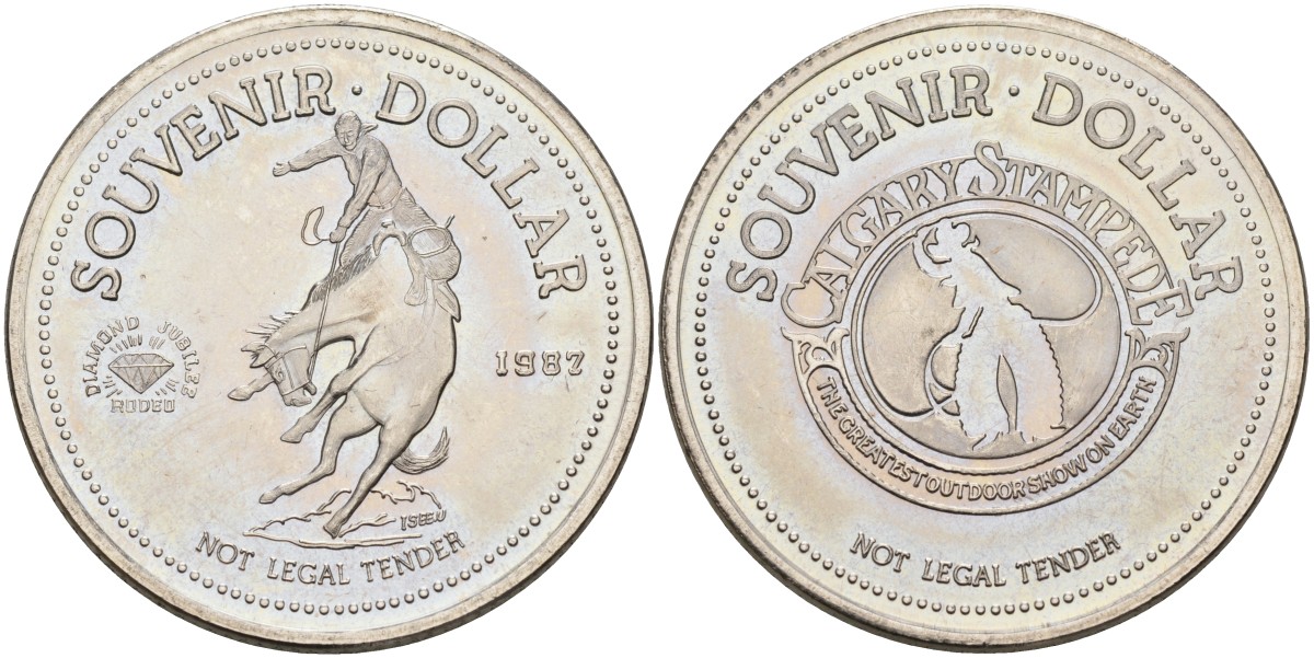 Канада жетон 1982 Souvenir dollar, брилиантовый юбилей родео в Калгари никель 4590-835