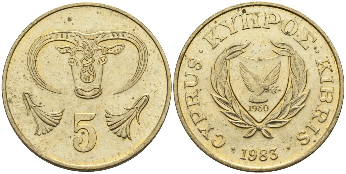Кипр 5 центов 1983 голова быка KM 55.1 никель латунь 4141-925