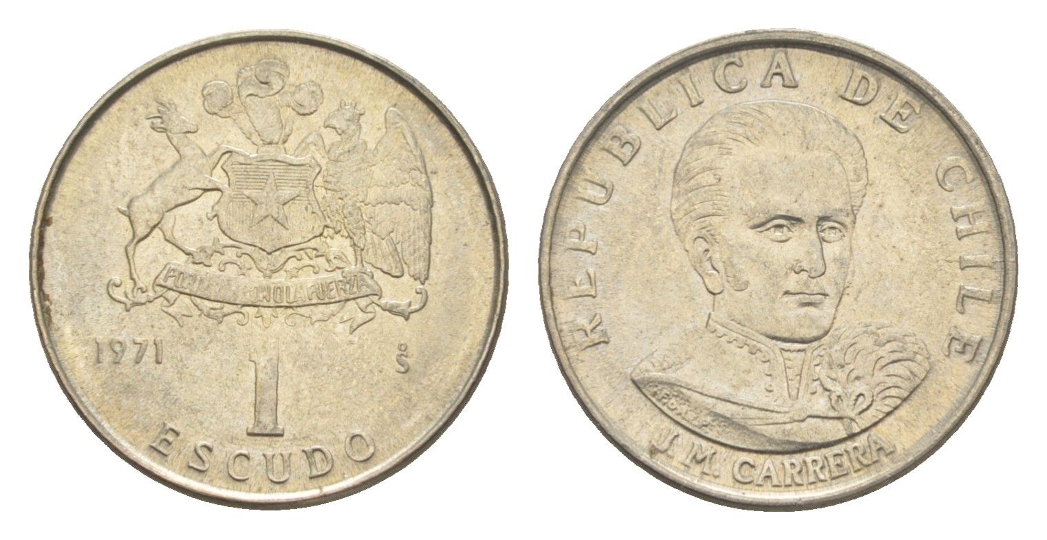 Чили 1 эскудо 1971 Хосе Мигель Каррера KM 197 медно-никель UNC 4651-531