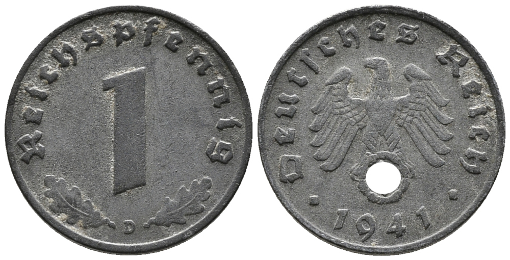 ГЕРМАНИЯ 1 РЕЙХСПФЕННИГ 1941 D KM 97, J. 369 цинк 39-1166