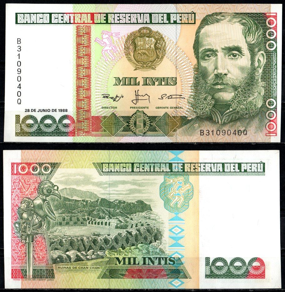 Перу 1000 инти 1988 Pick 46 бумага UNC (пресс) 6294-33-4-1