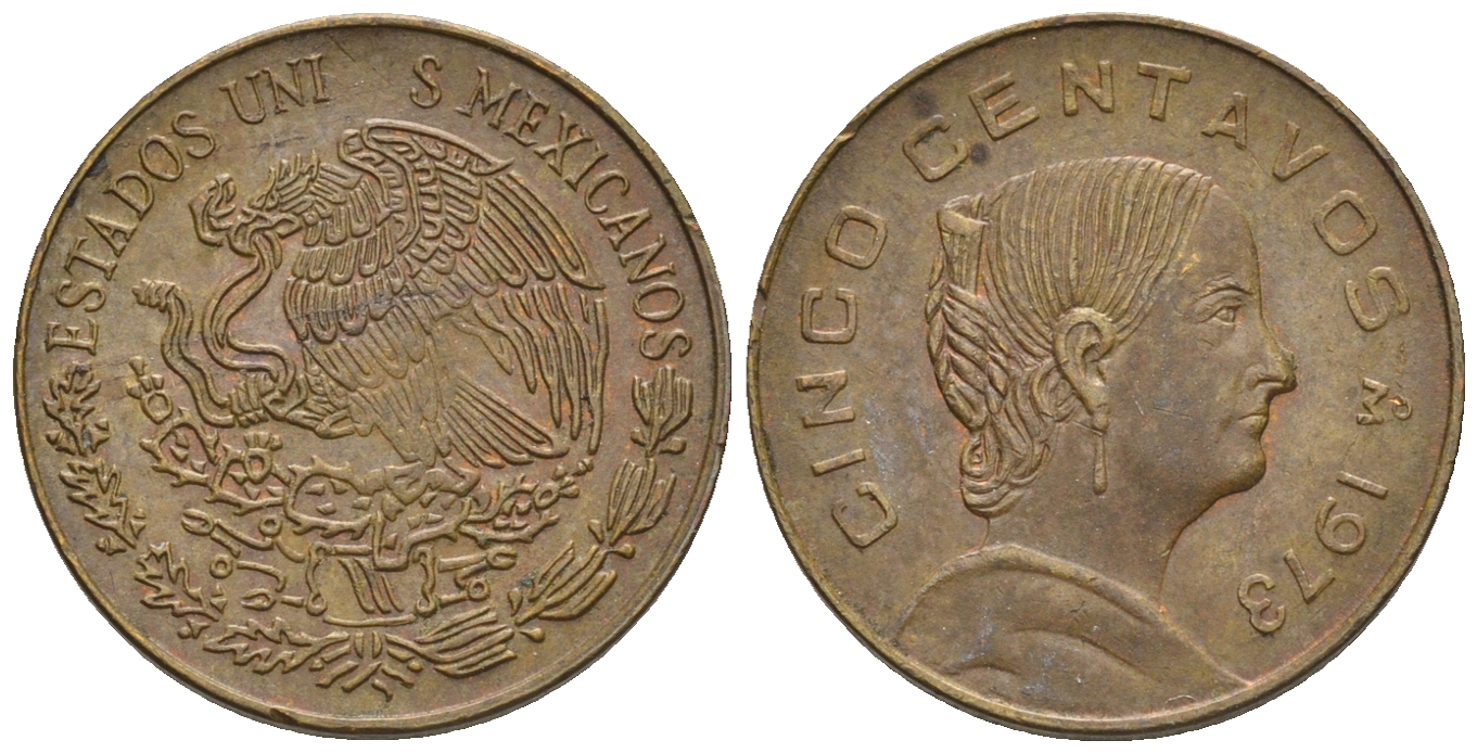 Мексика 5 сентаво 1973 Жозефа Ортис де Домингес KM 427 латунь 87-151