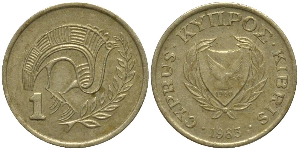 КИПР 1 ЦЕНТ 1983 ПТИЧКА KM 53.1 никель латунь 4549-1212