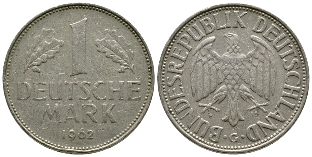 ФРГ 1 МАРКА 1962 G KM 110, J. 385 медно-никель 41-1151