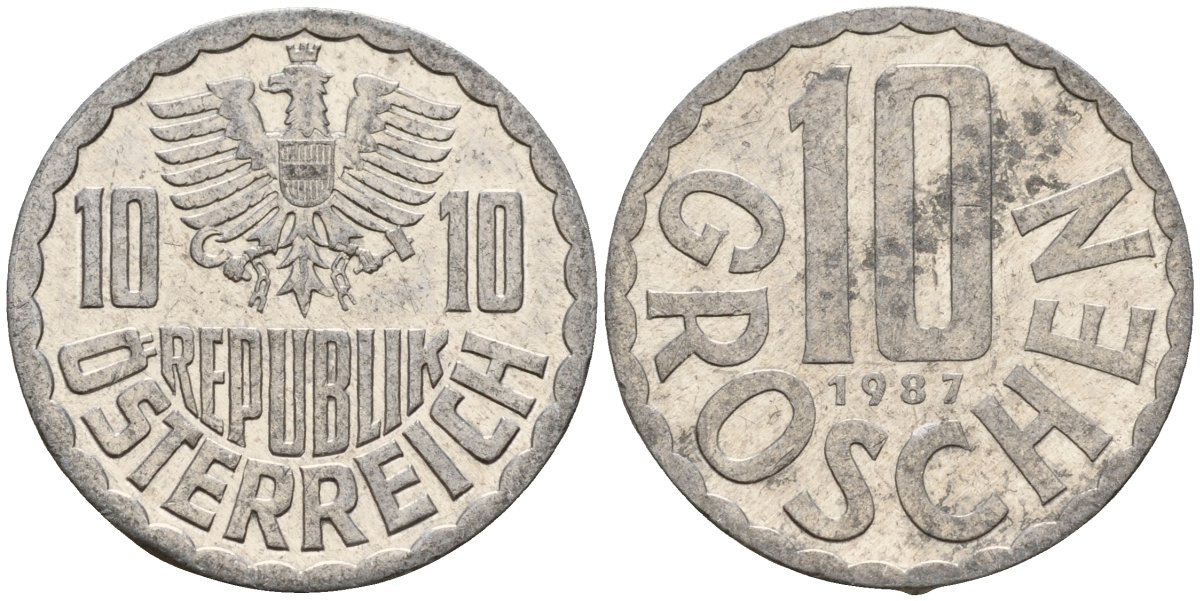 Австрия 10 грошей 1987 KM 2878 алюминий 4156-1012