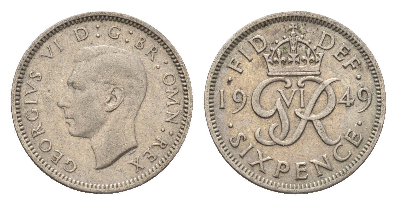 Великобритания 6 пенсов 1949 Георг VI (1936-1952) KM 875, Spink 4110 медно-никель 4697-957