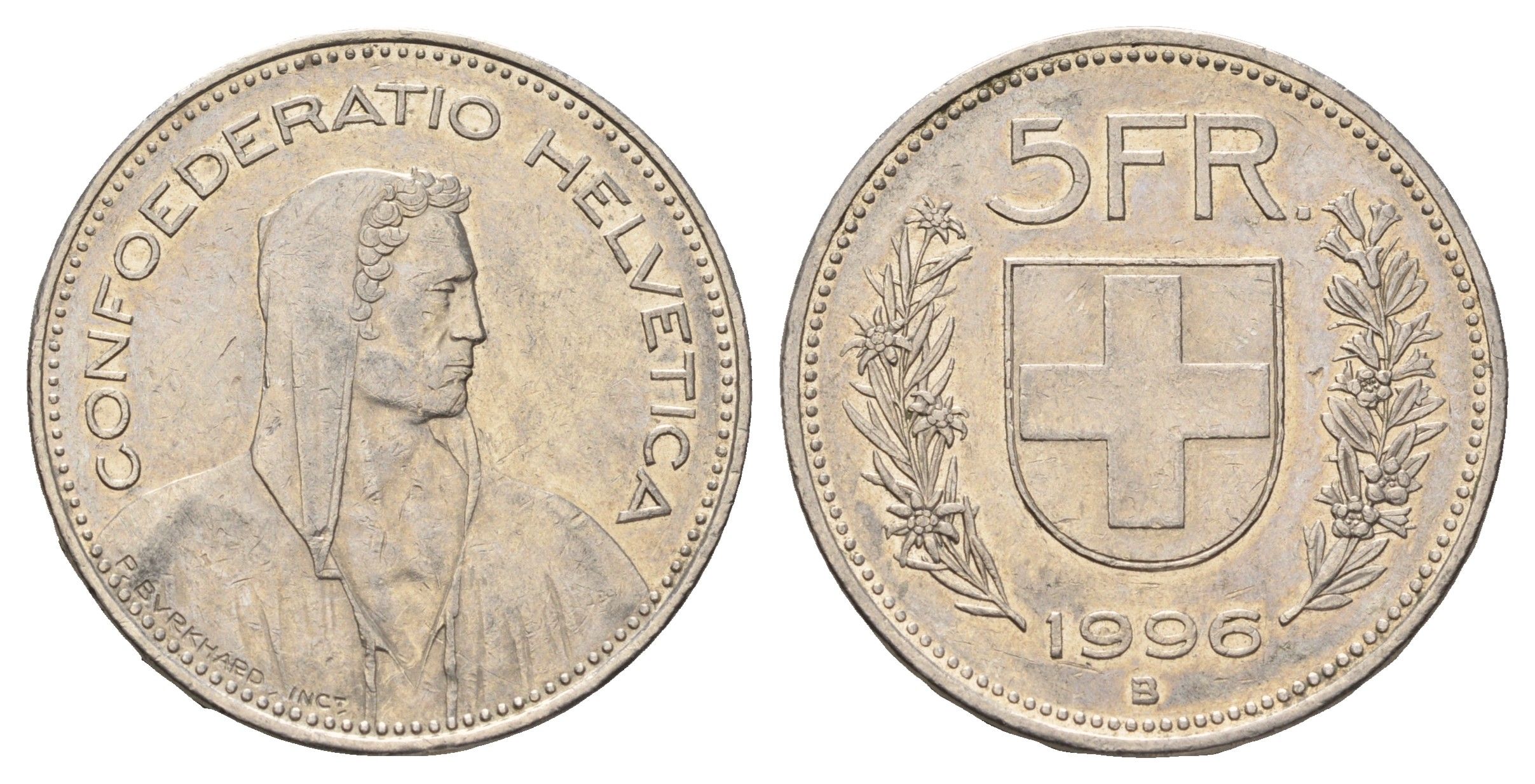 Швейцария 5 франков 1996 B KM 40a.4 медно-никель 4526-431