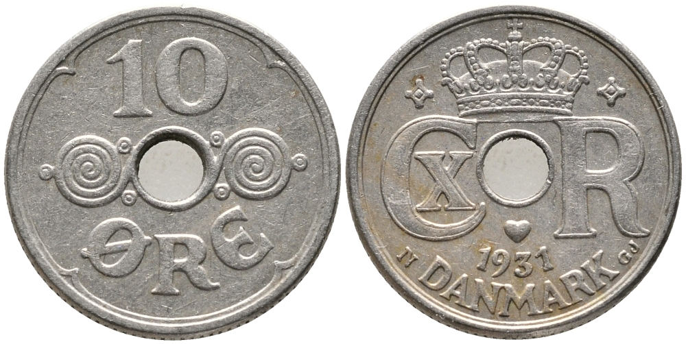 ДАНИЯ 10 ЭРЕ 1931 N; GJ, КРИСТИАН X (1912-1947), LARGE N KM 822.2 медно-никель 100-721