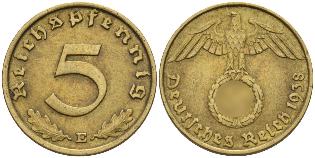 Германия 5 рейхспфеннигов 1938 E KM 91, J. 363 алюминиевая бронза 4151-846