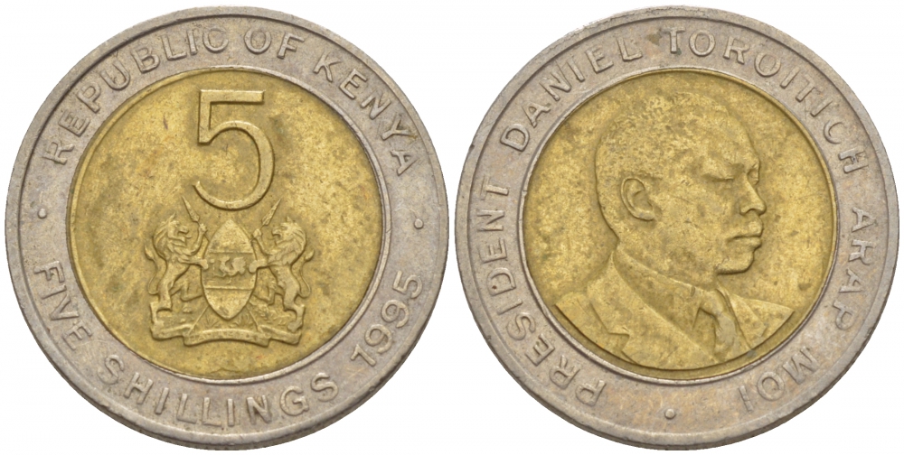 Кения 5 шиллингов 1995 Дэниэл арап Мои KM 30 биметалл 4548-542