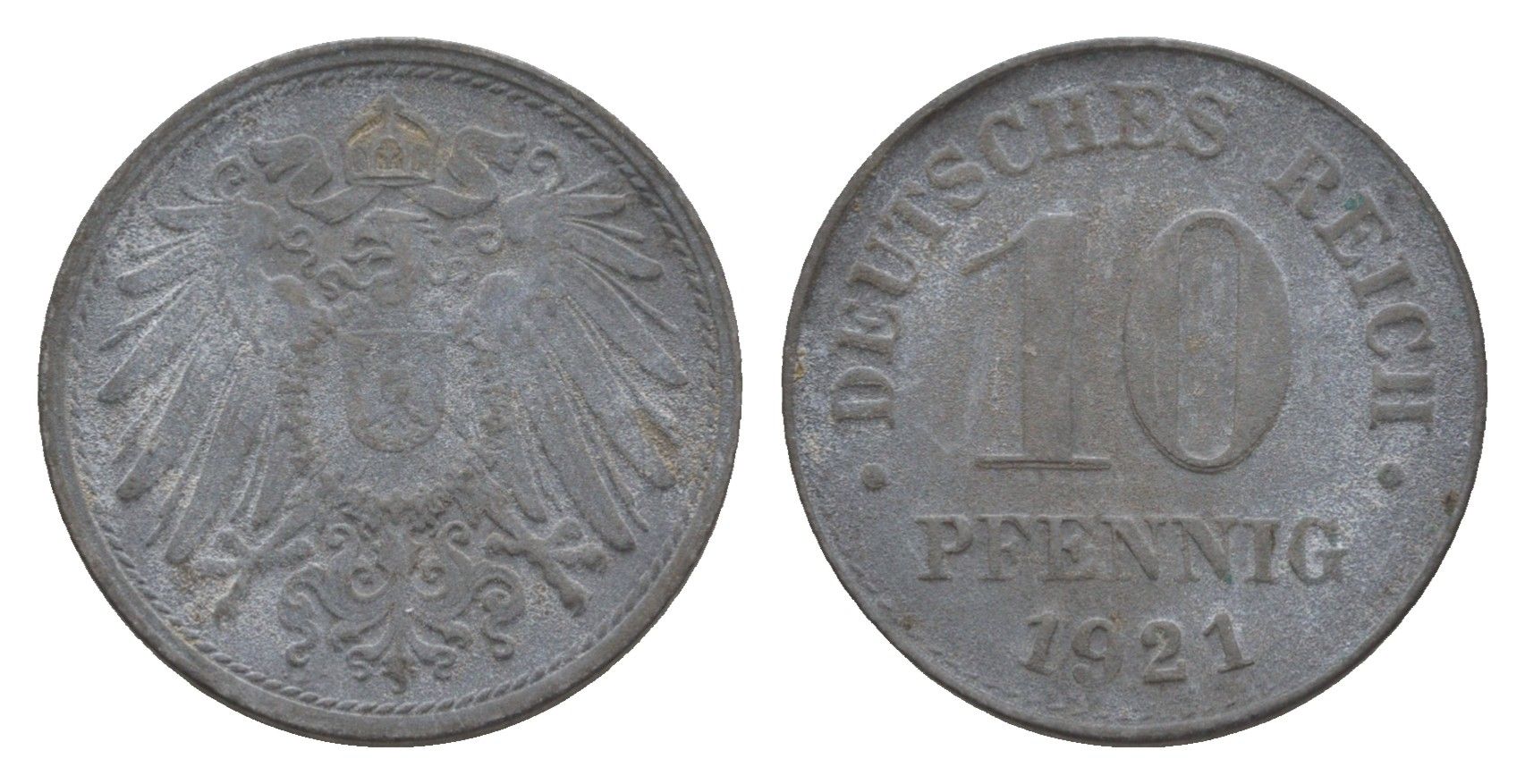 Германия 10 пфеннигов 1921 KM 26, J. 299 цинк 4659-157