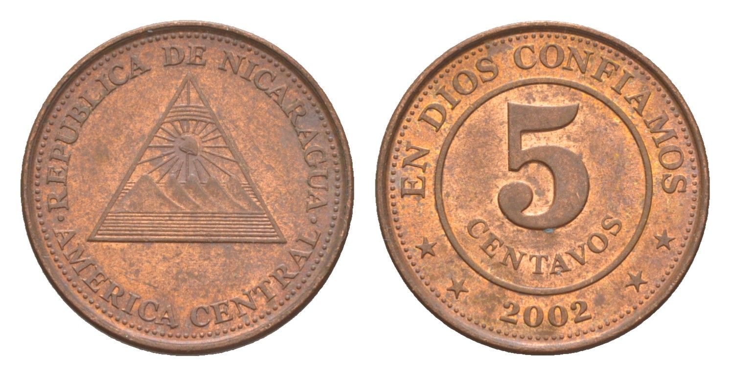 Никарагуа 5 сентаво 2002 KM 97 сталь плакированная медью 4158-722
