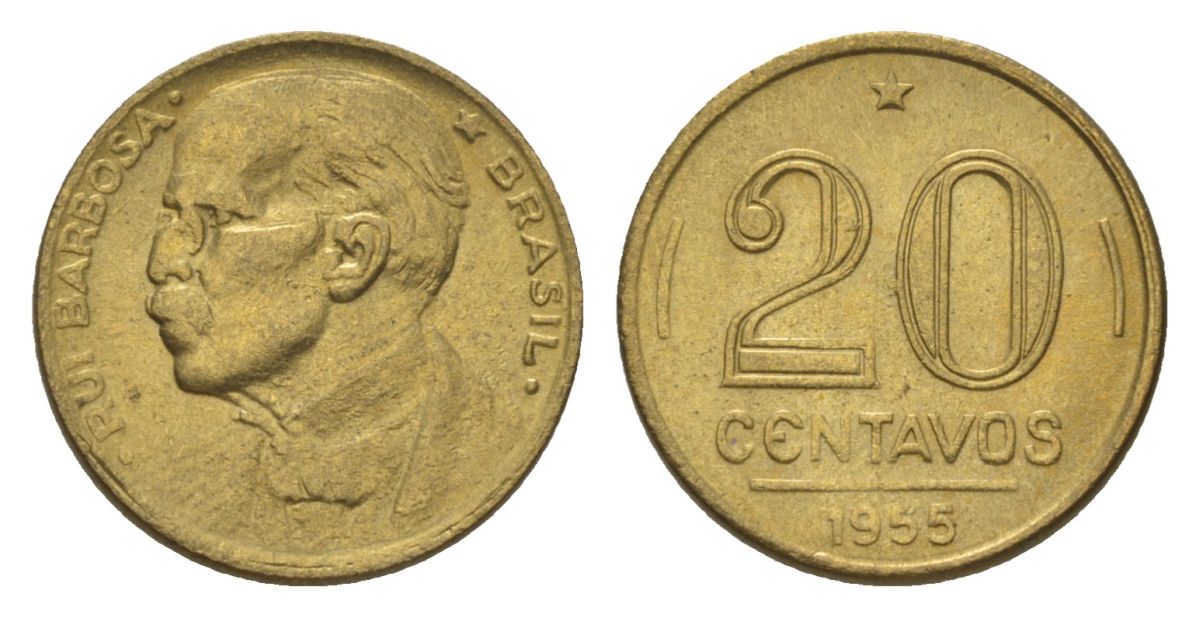 Бразилия 20 сентаво 1955 Руй Барбоза ди Оливейра KM 562 алюминиевая бронза aUNC 4625-955